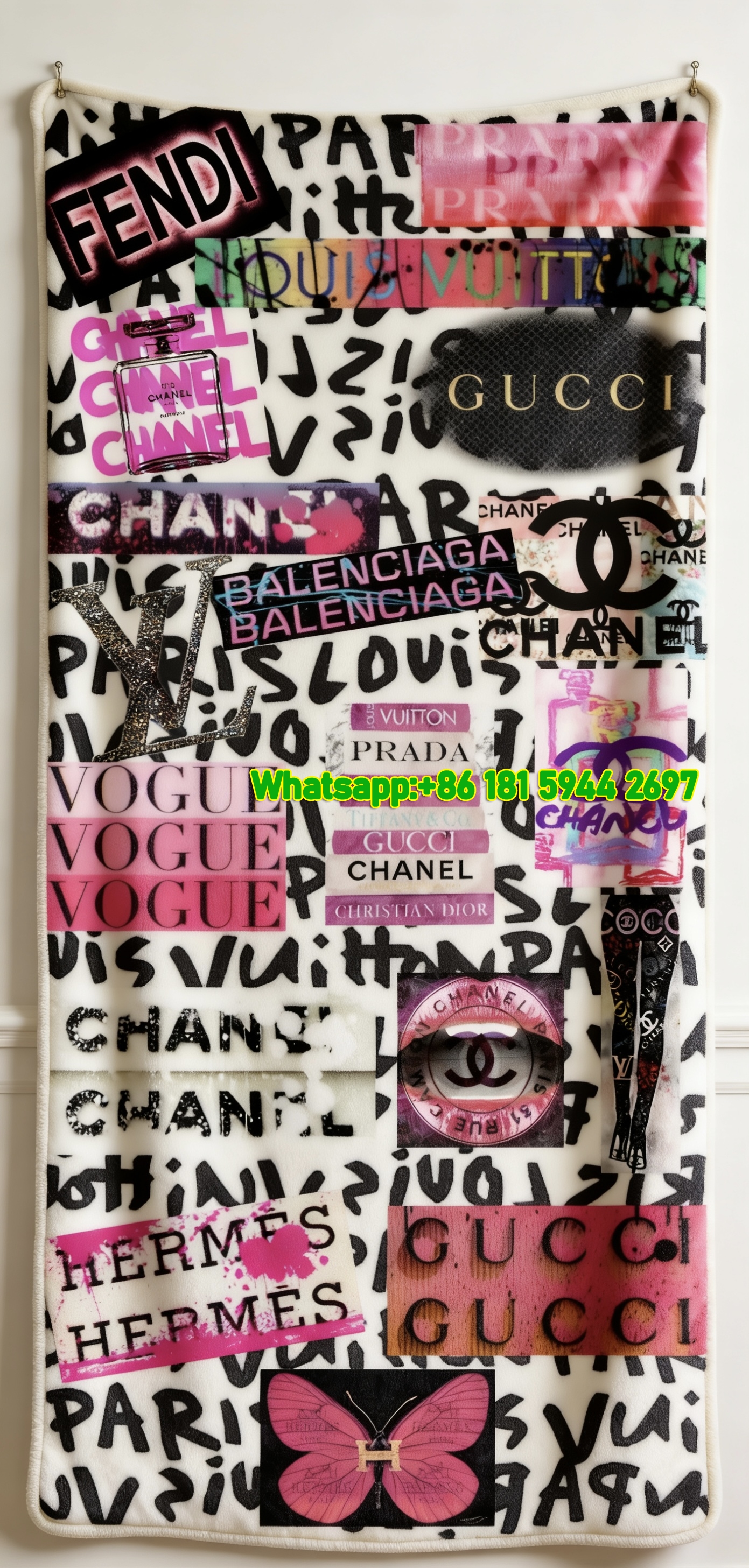 Fendi Luxury Fashion Brand Collage Flannel Sofa Throw Blanket IMG_9414